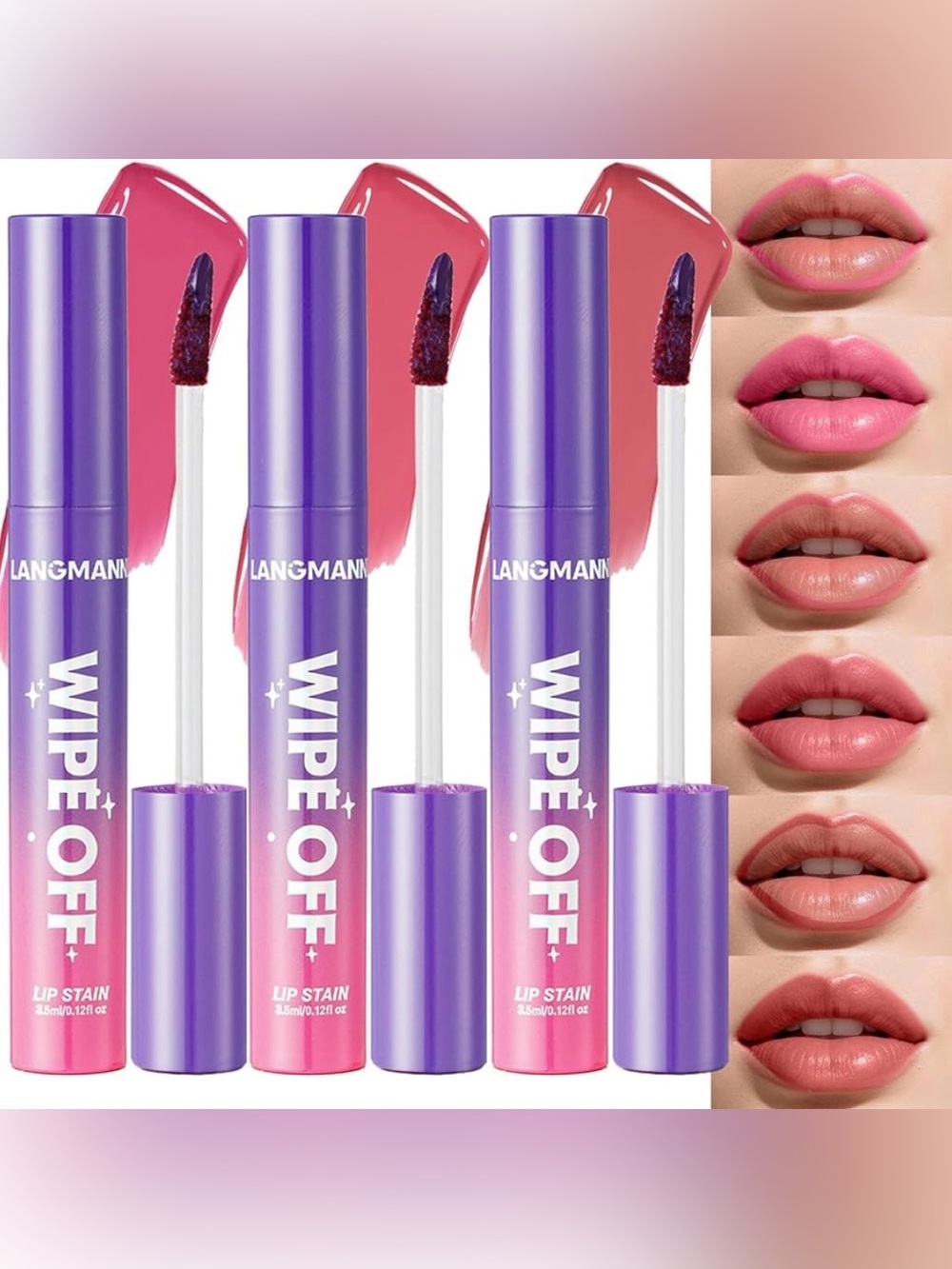Wipe Off Lip Stain 3 Pack - Deep Plum, Warm Peach, Classic Rose